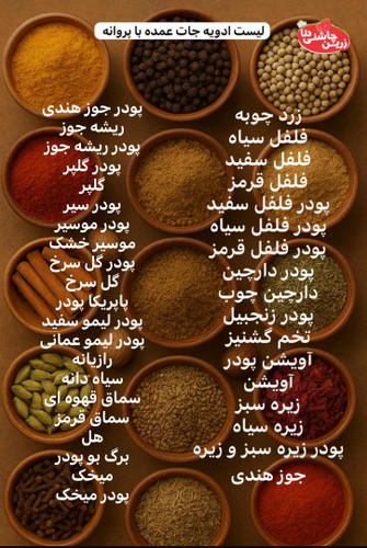 لیست ادویه های گرانول و پودری